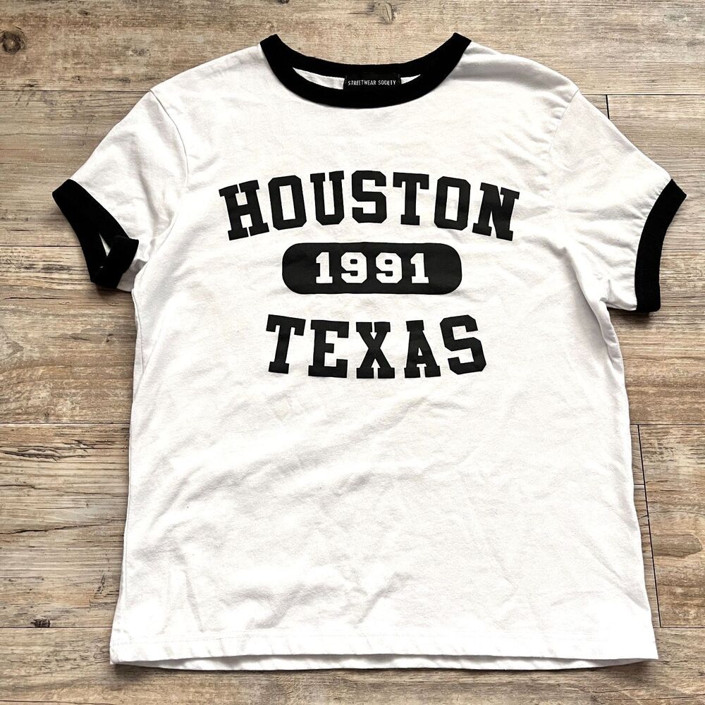 Streetwear Society Houston 1991 Ringer Tee Western Cowboy Texas WhiteBlack Small